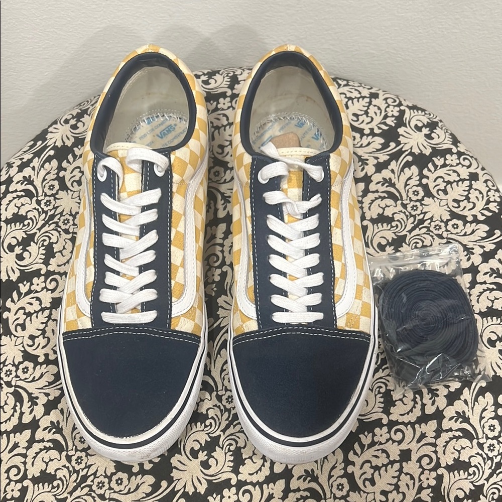 Vans Yellow Checkered and Navy Sneakers